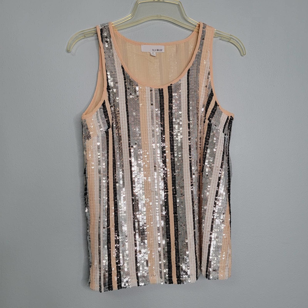 XS Isla Maude Sequin Top Shirt Blouse Shell Striped DD